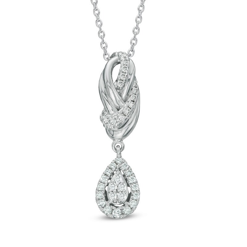 Vera Wang Love Collection 1/3 CT. T.W. Diamond Knot Drop Pendant in 14K White Gold