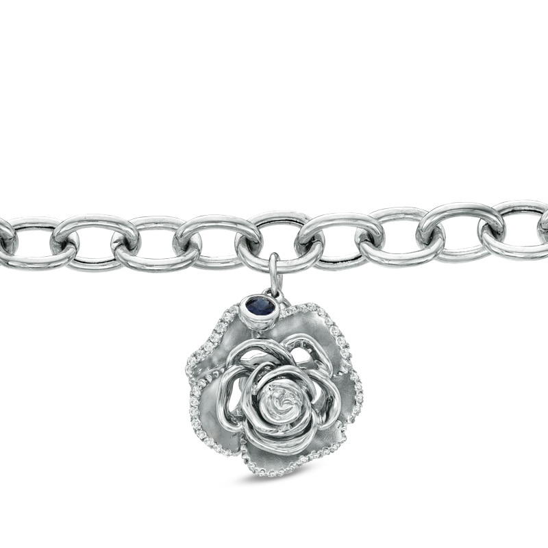 Main Image 2 of Vera Wang Love Collection 1/5 CT. T.W. Diamond Rose Charm Bracelet in Sterling Silver - 7.5"