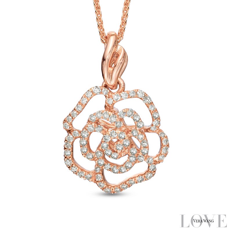 Vera Wang Love Collection 1/4 CT. T.W. Diamond Rose Pendant in 14K Rose Gold