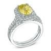 Thumbnail Image 1 of Cushion-Cut Lab-Created Yellow and White Sapphire Frame Ring in Sterling Silver