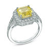 Thumbnail Image 1 of 8.0mm Asscher-Cut Lab-Created Yellow and White Sapphire Frame Ring in Sterling Silver