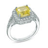 Thumbnail Image 2 of 8.0mm Asscher-Cut Lab-Created Yellow and White Sapphire Frame Ring in Sterling Silver