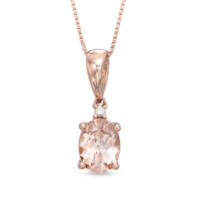 Oval Morganite And Diamond Accent Pendant In 10k Rose Gold Zales - Morganite And Diamond Pendant