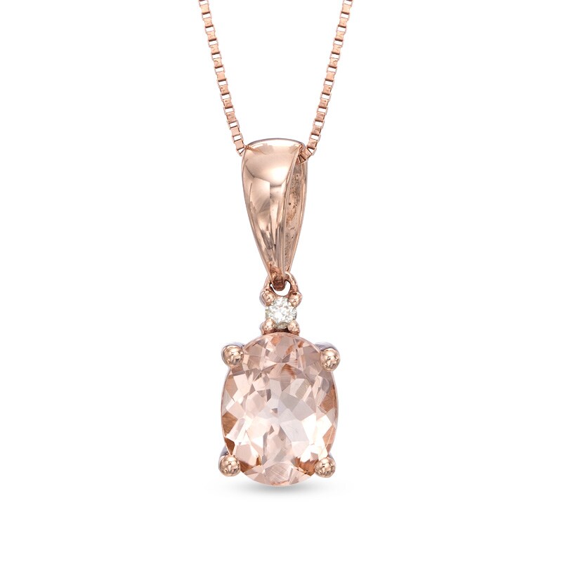 Oval Morganite and Diamond Accent Pendant in 10K Rose Gold