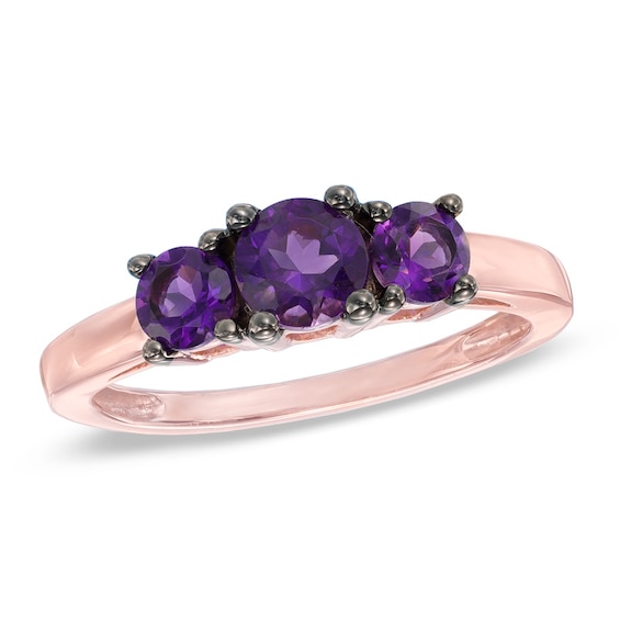 Amethyst Three Stone Ring in 10K Rose Gold