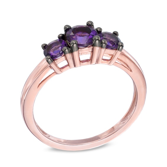 Amethyst Three Stone Ring in 10K Rose Gold