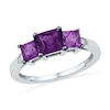 Thumbnail Image 0 of Princess-Cut Amethyst Three Stone Ring in Sterling Silver
