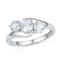 Lab-Created White Sapphire Three Stone Engagement Ring in 10K White Gold