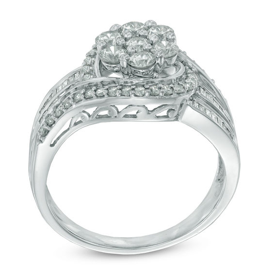 1 CT. T.w. Diamond Cluster Swirl Ring in 10K White Gold
