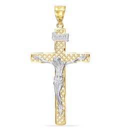Lattice Crucifix Necklace Charm in 10K Two-Tone Gold