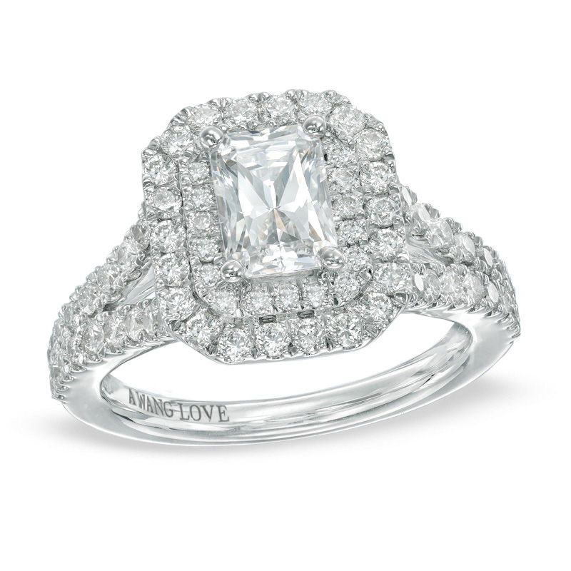 Vera Wang Love Collection 2 CT. T.W. Emerald-Cut Diamond Double Frame Engagement Ring in 14K White Gold