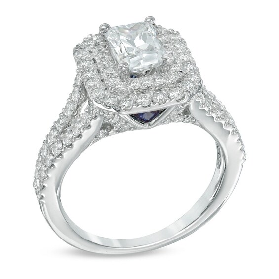 Vera Wang Love Collection 2 CT. T.w. Emerald-Cut Diamond Double Frame Engagement Ring in 14K White Gold