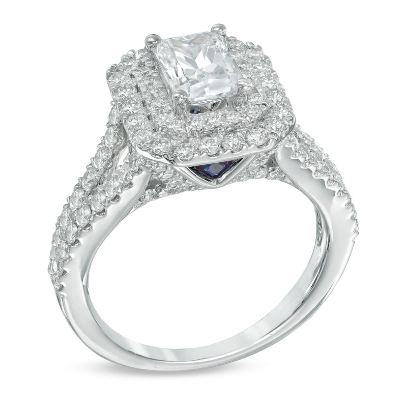 Vera Wang Love Collection 2 CT. T.W. Emerald-Cut Diamond Double Frame Engagement Ring in 14K White Gold