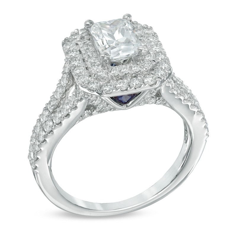 Main Image 2 of Vera Wang Love Collection 2 CT. T.W. Emerald-Cut Diamond Double Frame Engagement Ring in 14K White Gold