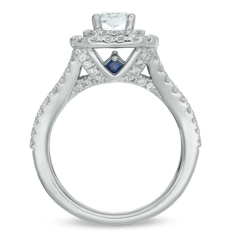 Main Image 3 of Vera Wang Love Collection 2 CT. T.W. Emerald-Cut Diamond Double Frame Engagement Ring in 14K White Gold