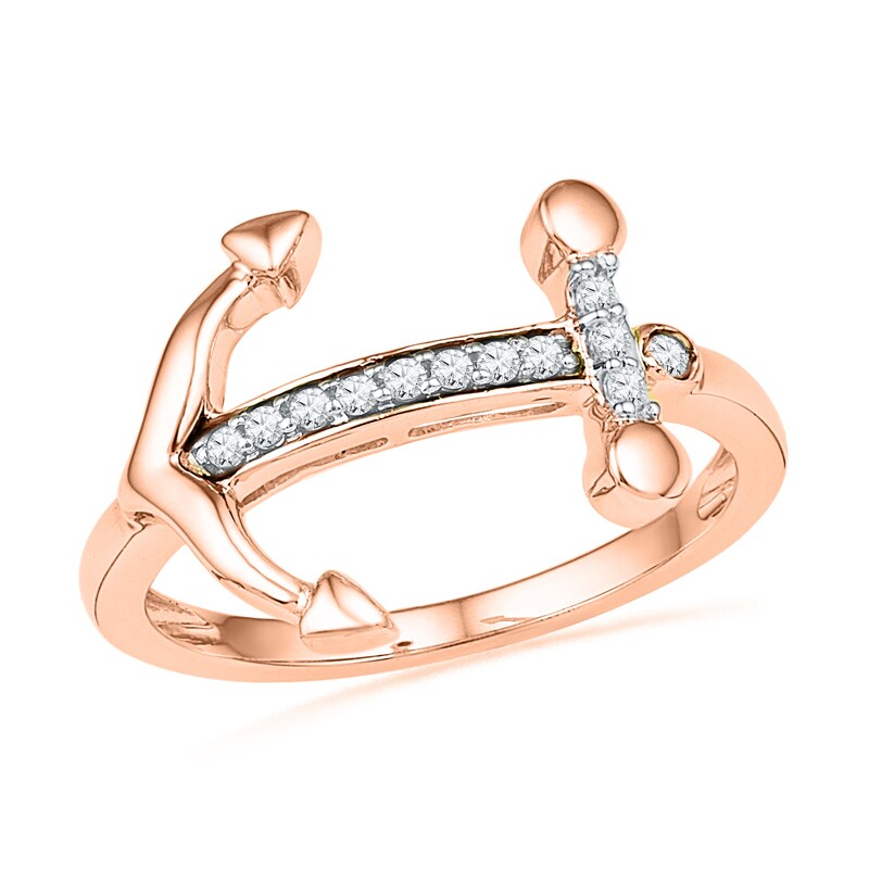 1/10 CT. T.W. Diamond Sideways Anchor Ring in 10K Rose Gold