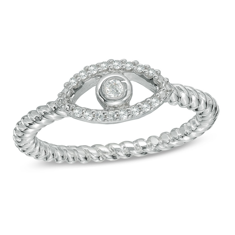 1/20 CT. T.W. Diamond Evil Eye Midi Ring in Sterling Silver