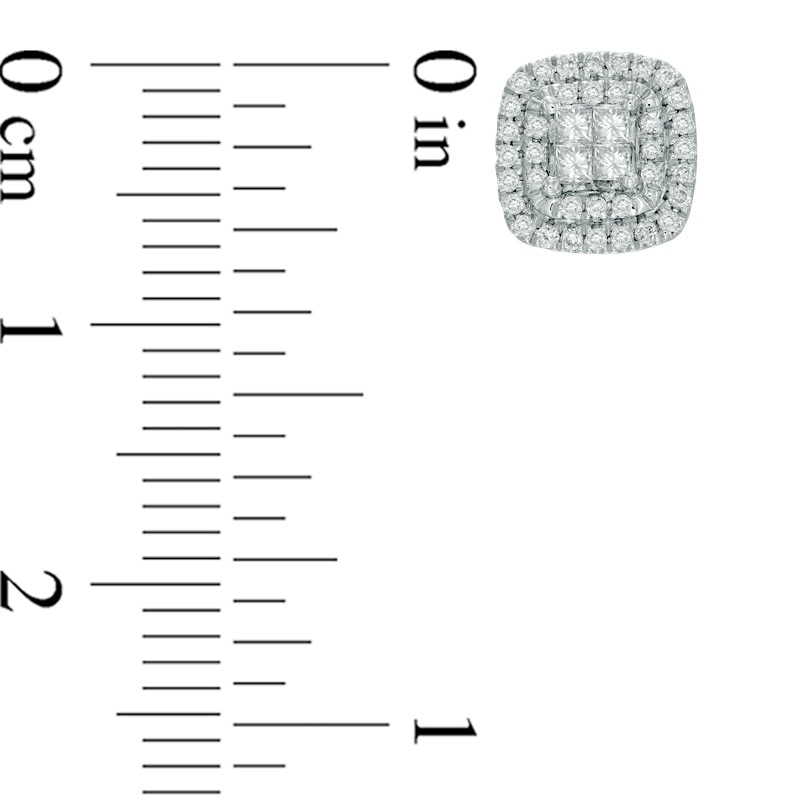 Main Image 2 of Vera Wang Love Collection 1/3 CT. T.W. Princess-Cut Quad Diamond Double Frame Earrings in 14K White Gold