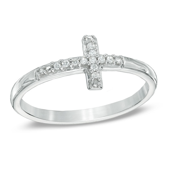 Diamond Accent Sideways Cross Midi Ring in Sterling Silver | Zales