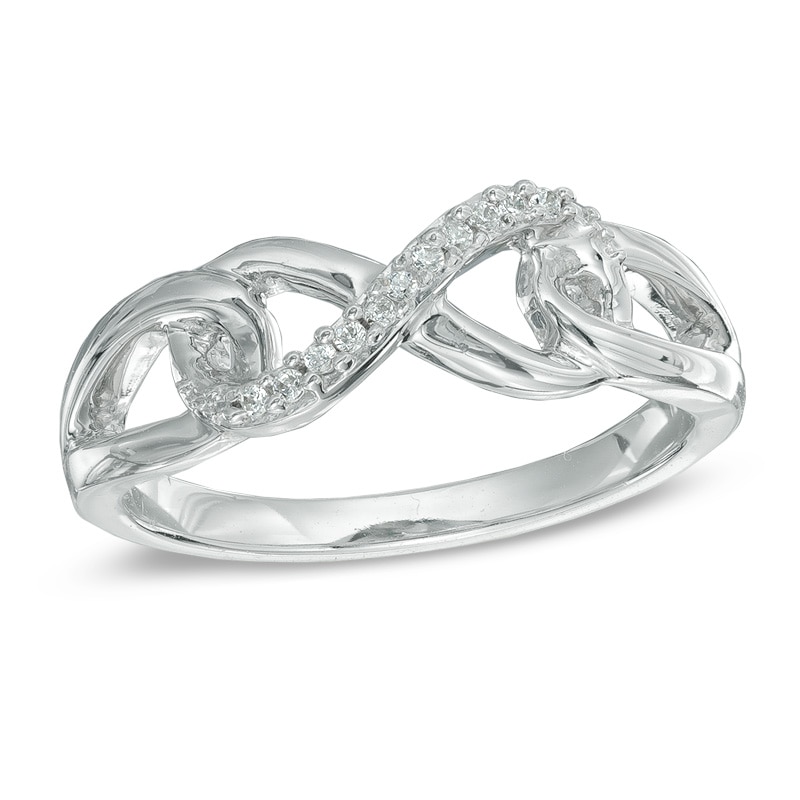 Diamond Accent Interlocking Sideways Infinity Midi Ring in Sterling Silver