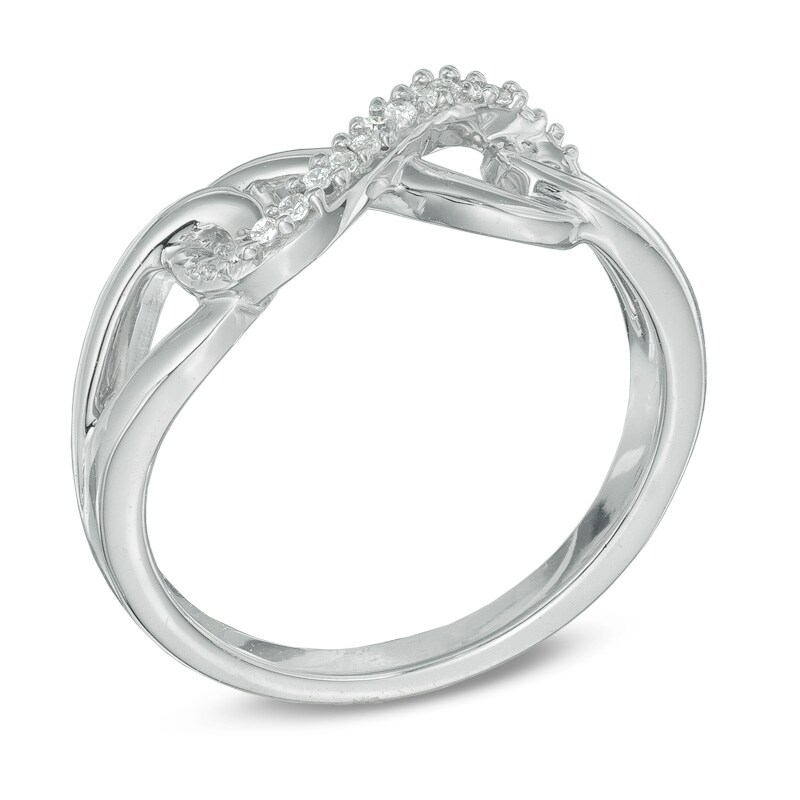 Diamond Accent Interlocking Sideways Infinity Midi Ring in Sterling Silver