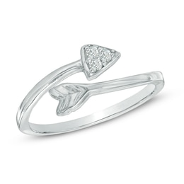 Diamond Accent Arrow Bypass Midi Ring in Sterling Silver