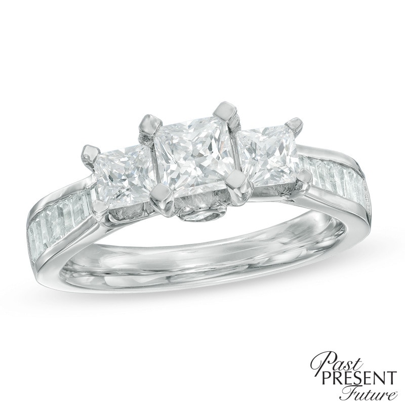 1-1/2 CT. T.W. Princess-Cut Diamond Past Present Future® Ring in 14K White Gold