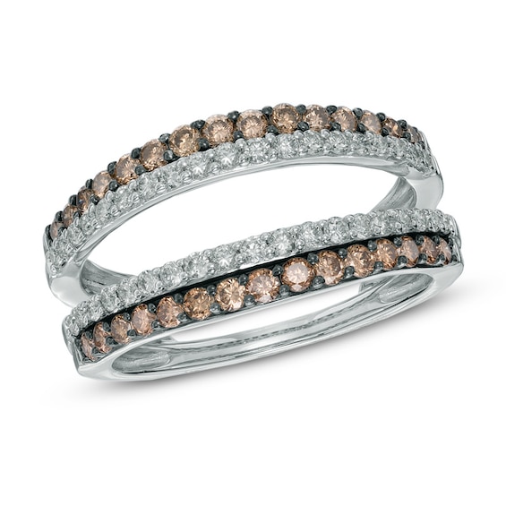 1 CT. T.w. Champagne and White Diamond Double Row Solitaire Enhancer in 14K White Gold