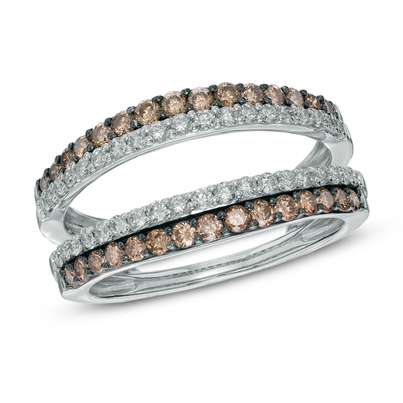 Main Image 1 of 1 CT. T.W. Champagne and White Diamond Double Row Solitaire Enhancer in 14K White Gold