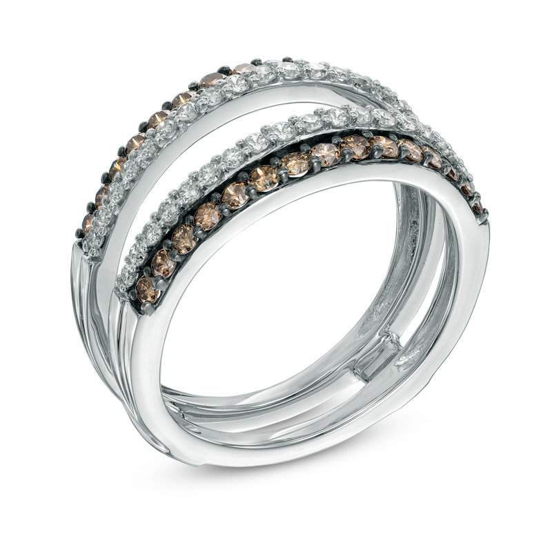 Main Image 2 of 1 CT. T.W. Champagne and White Diamond Double Row Solitaire Enhancer in 14K White Gold