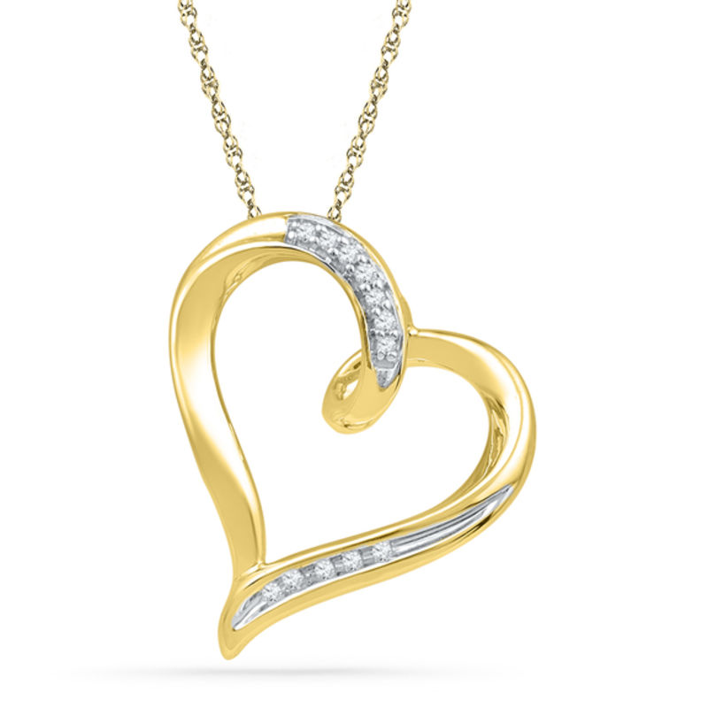 Diamond Accent Tilted Heart Pendant in 10K Gold | Zales