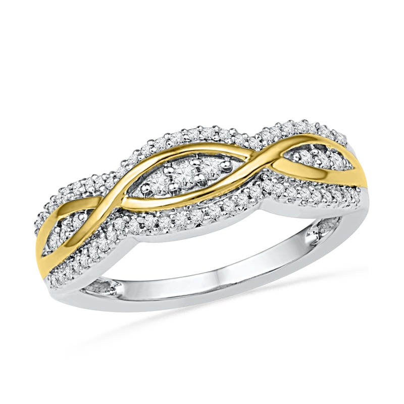 Main Image 1 of 1/4 CT. T.W. Diamond Infinity Ribbon Band in 10K Two-Tone Gold