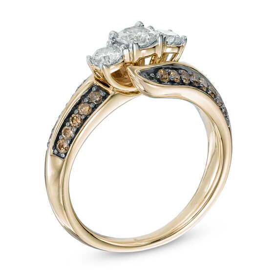 1 CT. T.w. Champagne and White Diamond Past Present FutureÂ® Double Row Ring in 14K Gold