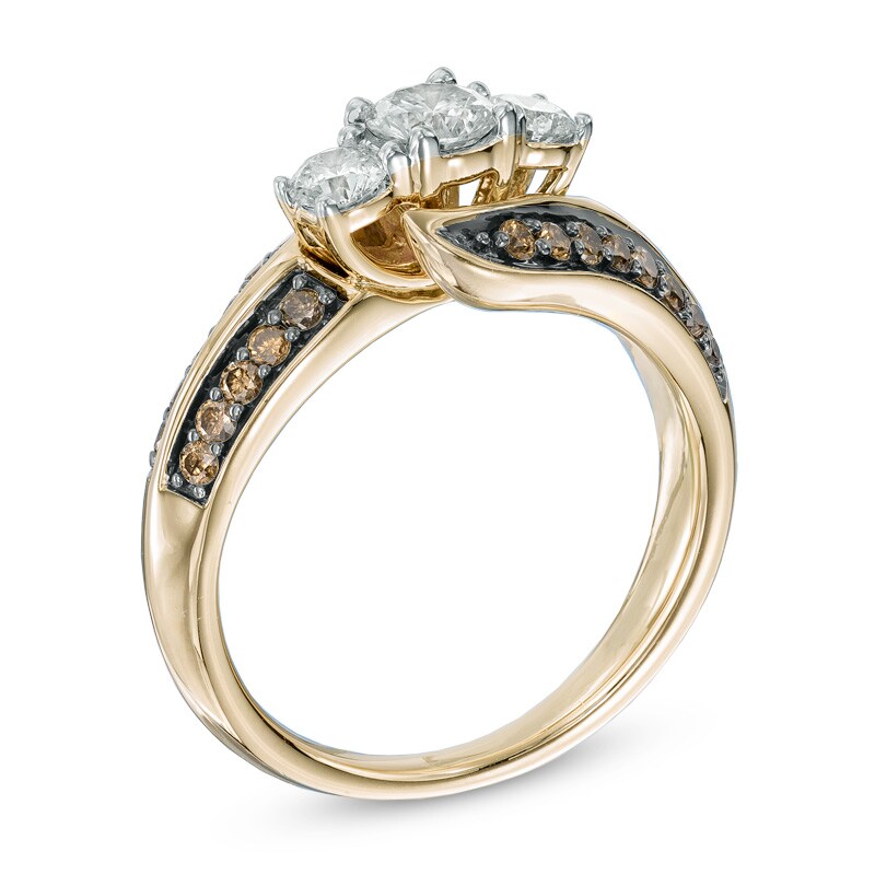 Main Image 2 of 1 CT. T.W. Champagne and White Diamond Past Present Future® Double Row Ring in 14K Gold