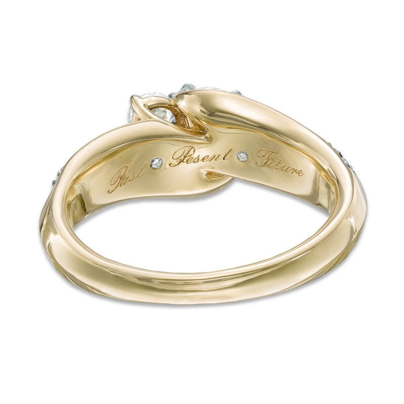 Main Image 3 of 1 CT. T.W. Champagne and White Diamond Past Present Future® Double Row Ring in 14K Gold