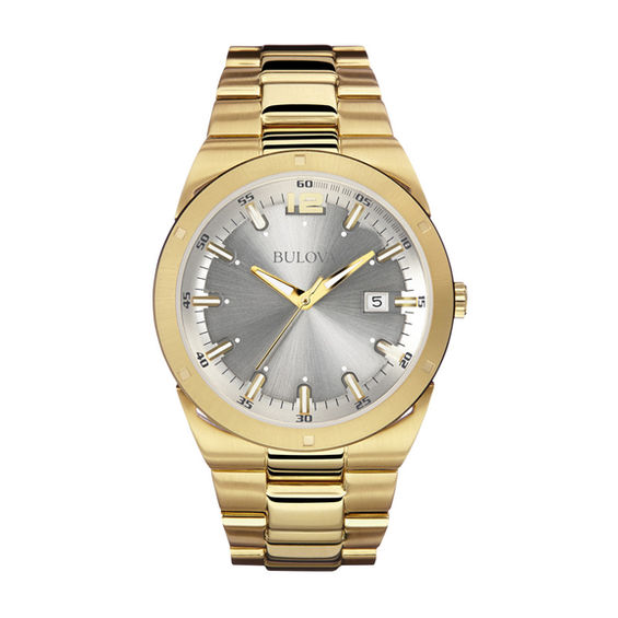 Men's Bulova Gold-Tone Watch with Silver-Tone Dial (Model: 97B137 ...