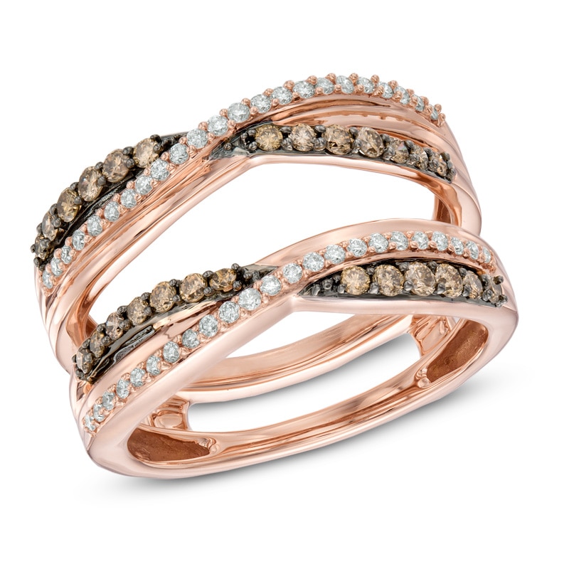 5/8 CT. T.W. Champagne and White Diamond Double Row Overlay Solitaire Enhancer in 14K Rose Gold