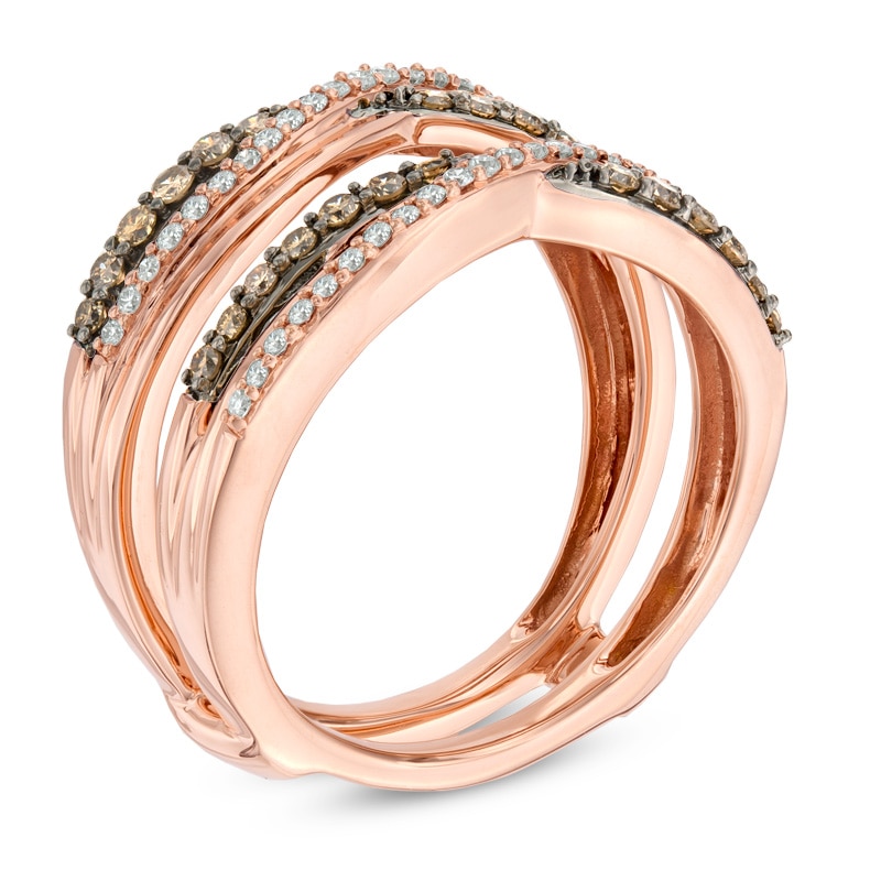 5/8 CT. T.W. Champagne and White Diamond Double Row Overlay Solitaire Enhancer in 14K Rose Gold