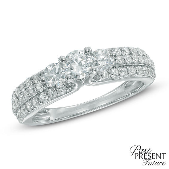 1-1/4 CT. T.w. Diamond Past Present FutureÂ® Three Row Ring in 14K White Gold