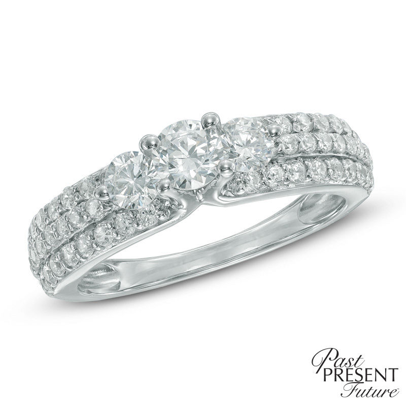 Main Image 1 of 1-1/4 CT. T.W. Diamond Past Present Future® Three Row Ring in 14K White Gold