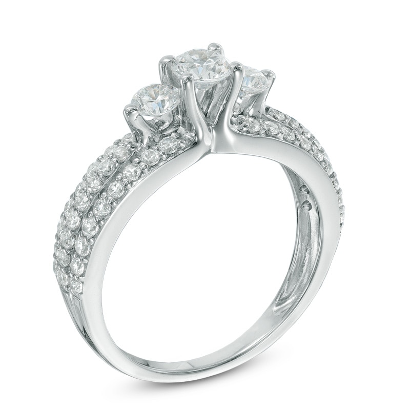 Main Image 2 of 1-1/4 CT. T.W. Diamond Past Present Future® Three Row Ring in 14K White Gold