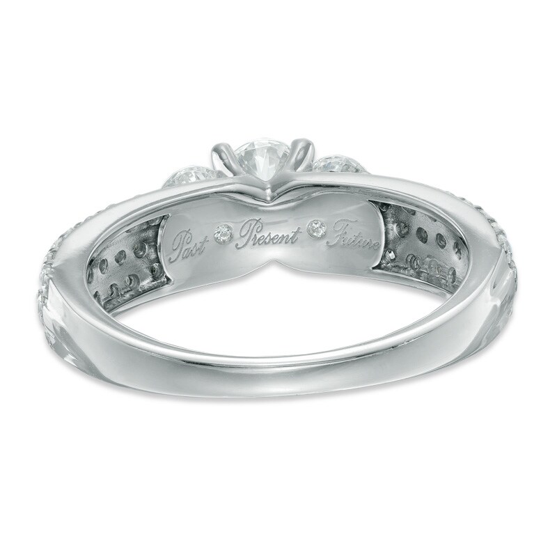 Main Image 3 of 1-1/4 CT. T.W. Diamond Past Present Future® Three Row Ring in 14K White Gold
