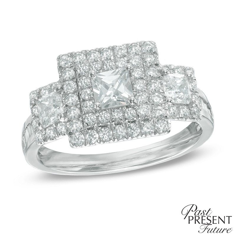 1-1/2 CT. T.W. Princess-Cut Diamond Double Frame Past Present Future® Ring in 14K White Gold