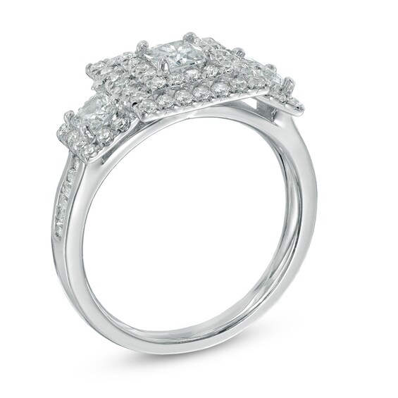 1-1/2 CT. T.w. Princess-Cut Diamond Double Frame Past Present FutureÂ® Ring in 14K White Gold