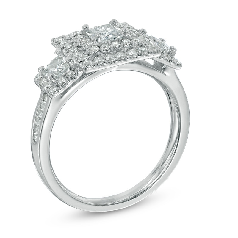 Main Image 2 of 1-1/2 CT. T.W. Princess-Cut Diamond Double Frame Past Present Future® Ring in 14K White Gold