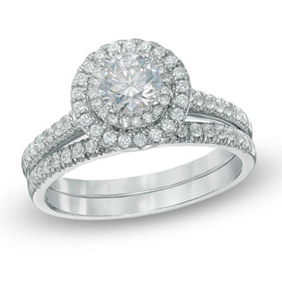 1 CT. T.w. Certified Canadian Diamond Double Frame Bridal Set in 14K White Gold (I/I1)
