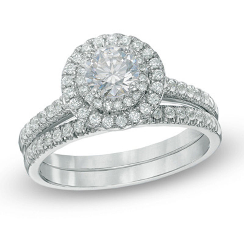 Main Image 1 of 1 CT. T.W. Certified Canadian Diamond Double Frame Bridal Set in 14K White Gold (I/I1)