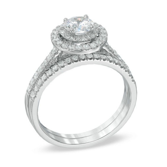 1 CT. T.w. Certified Canadian Diamond Double Frame Bridal Set in 14K White Gold (I/I1)