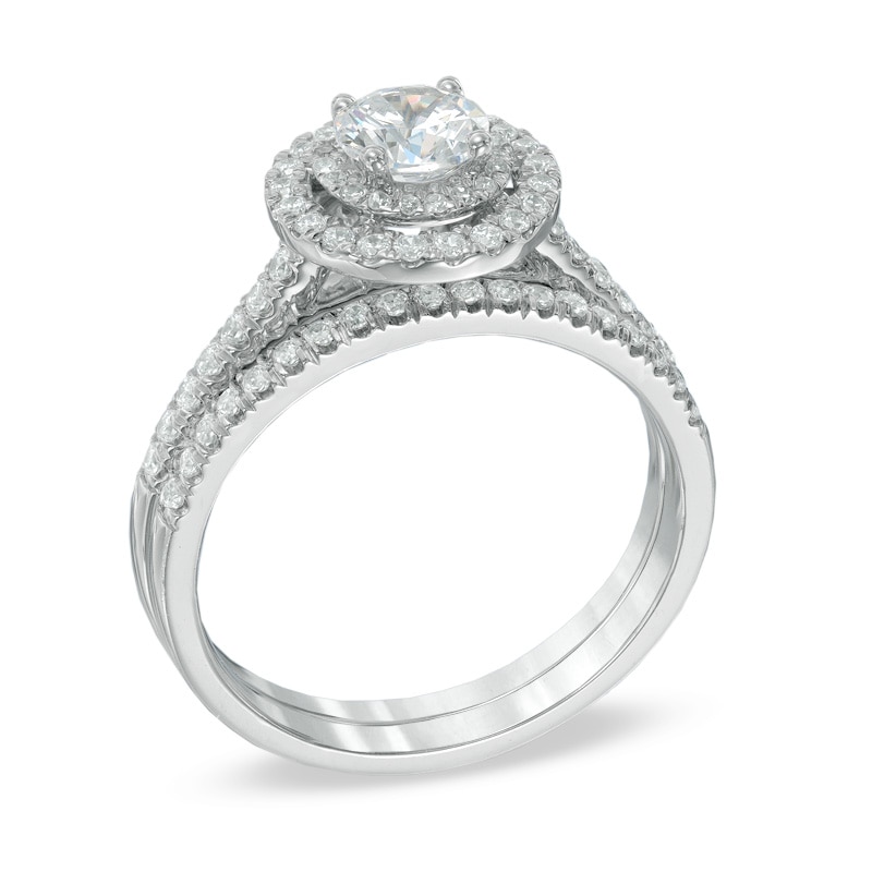 Main Image 2 of 1 CT. T.W. Certified Canadian Diamond Double Frame Bridal Set in 14K White Gold (I/I1)