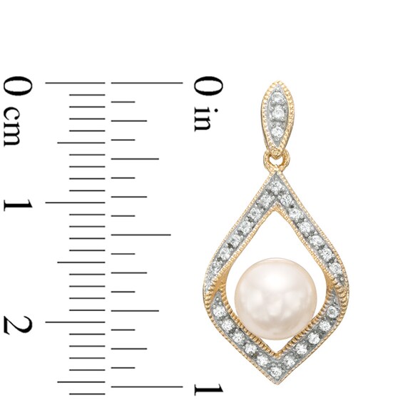 6.5mm Freshwater Cultured Pearl and Lab-Created White Sapphire Drop Earrings in Sterling Silver with 14K Gold Plate
